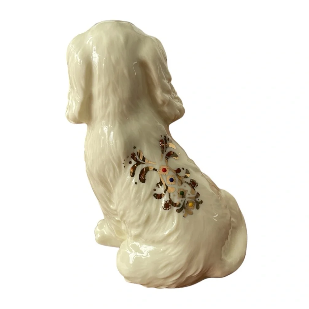 Vtg Cocker Spaniel Porcelain Dog Beige Gold Jeweled Collar Back Accents 4.5